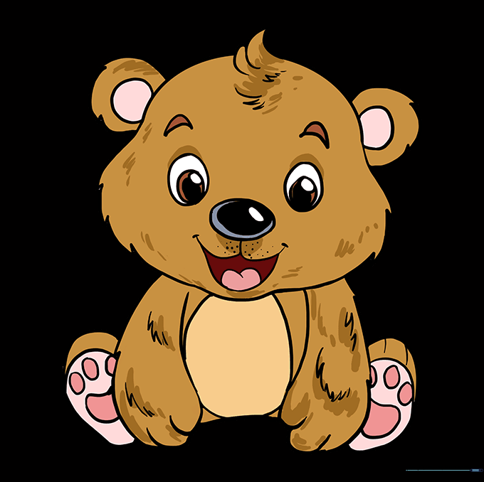 A fully colored, cute baby bear drawing.