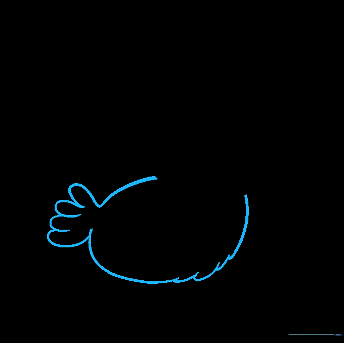 Line drawing showing the addition of a rounded body and tail shape attached to the head circle.