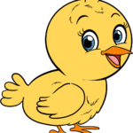 A colorful, finished illustration of a cute baby bird, serving as the main guide image.