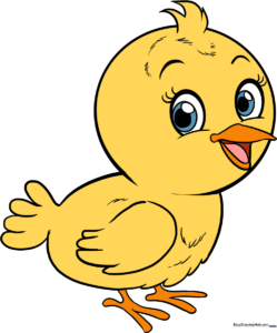 A colorful, finished illustration of a cute baby bird, serving as the main guide image.