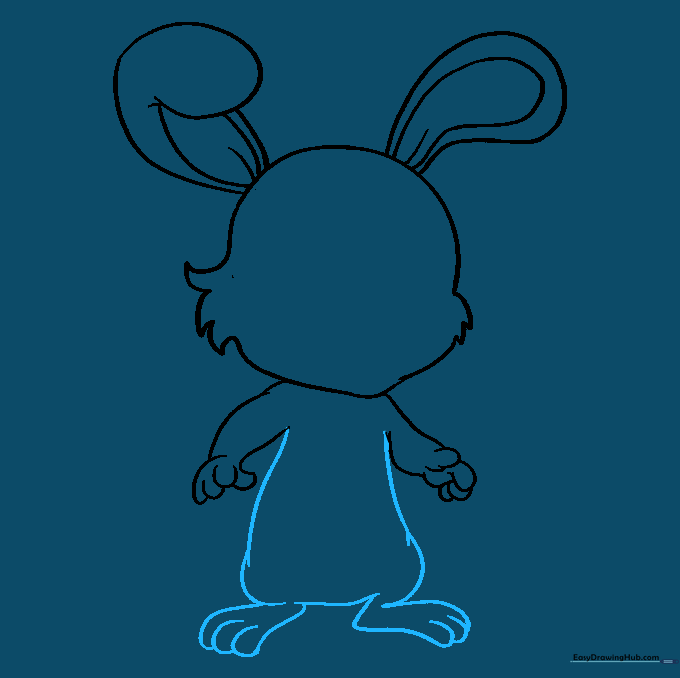 Outlining the bunny's torso and lower legs with curved, fluid lines.