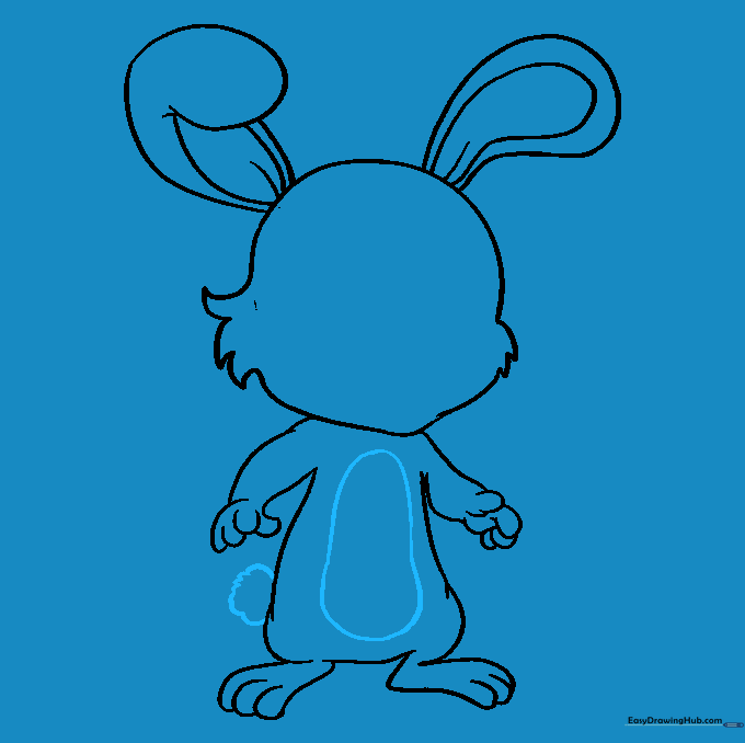 Adding a rounded belly patch and a small, fluffy tail to the bunny's back.