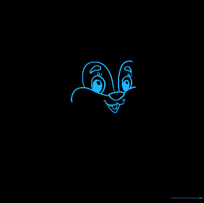 Adding facial features including the nose, mouth, and detailed eyes to the bunny.
