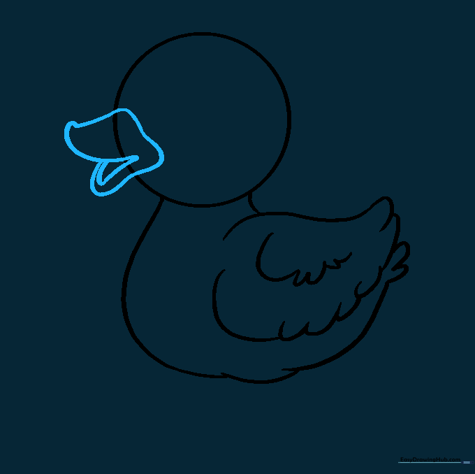 Drawing the duckling's beak with an open mouth detail.