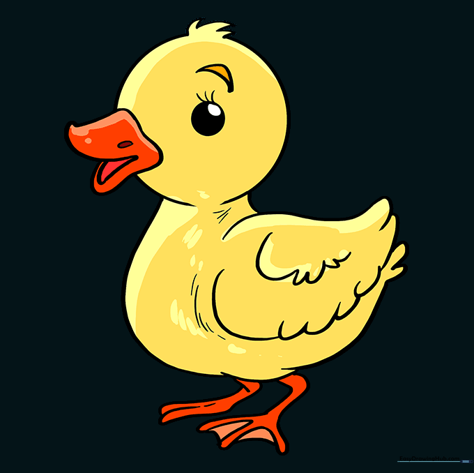 A fully colored, cute yellow baby duck drawing.