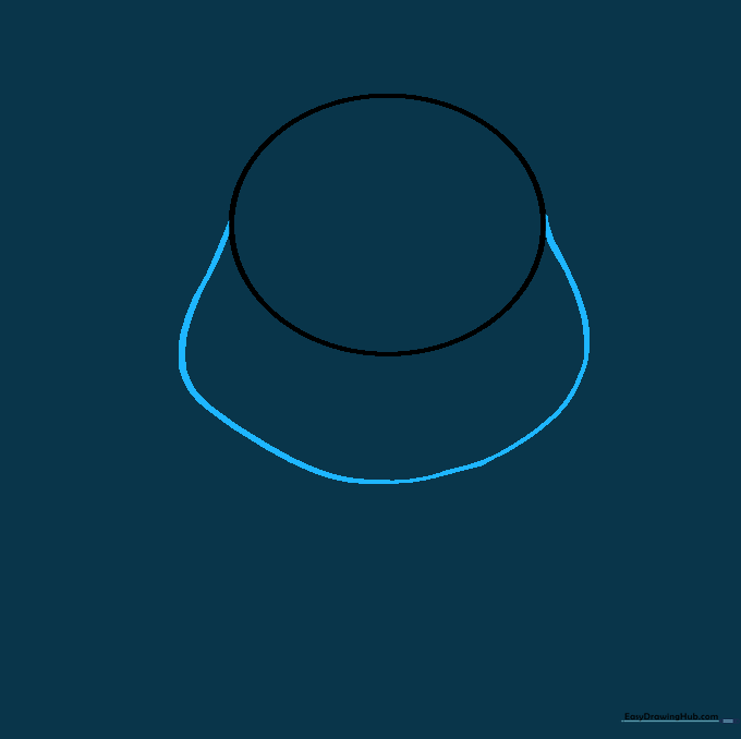 Drawing the lower jawline of the elephant by connecting a curved line to the head oval.