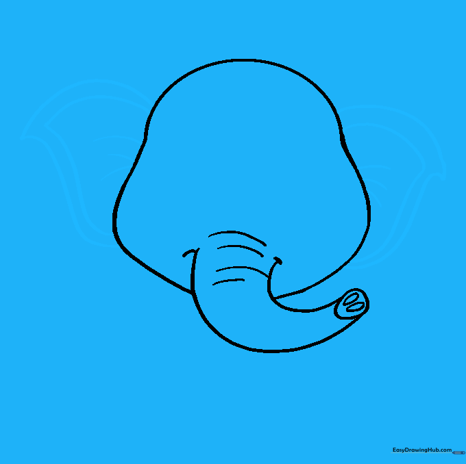 Adding large, floppy elephant ears to the head outline.