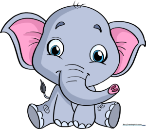 A friendly, cartoon-style baby elephant, showcasing the final result of the tutorial.