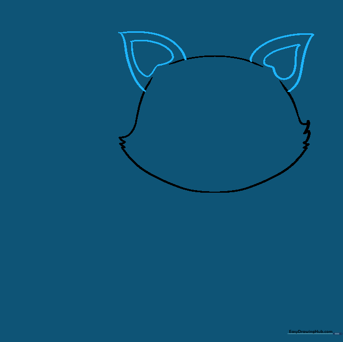 Adding triangular ears to the fox head with inner ear detail.