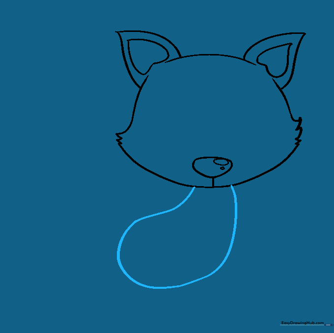 Drawing the rounded body shape of the baby fox.