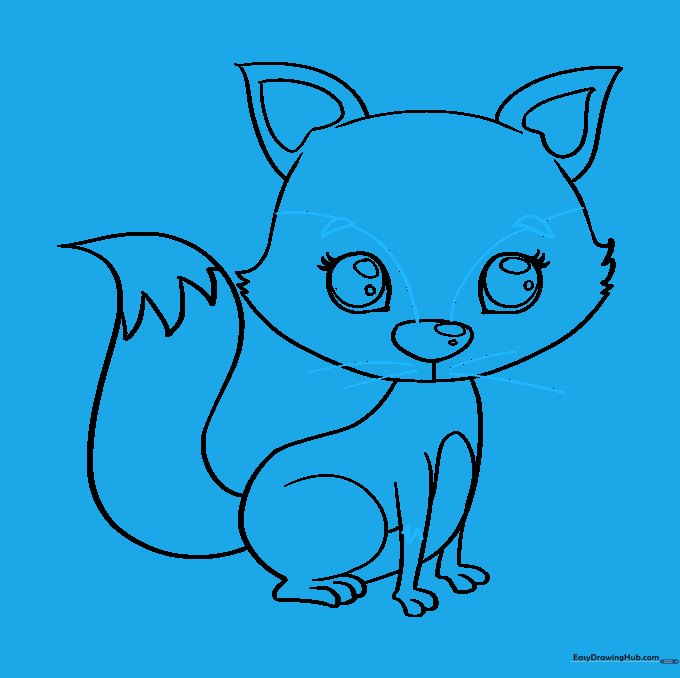 Adding final details like whiskers and eyebrows to the fox.