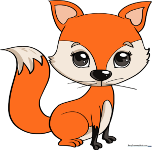 A finished, colorful illustration of a cute baby fox.
