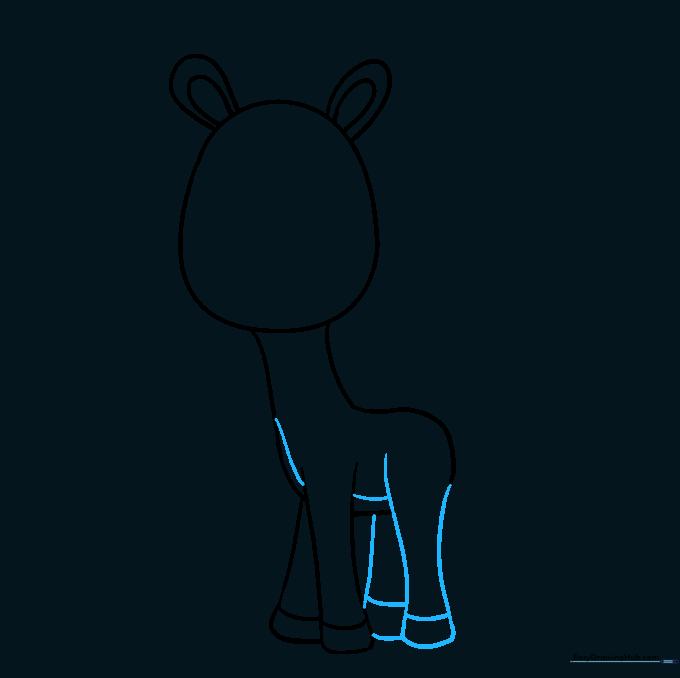 Adding the rear legs to the giraffe's body with hoof details.