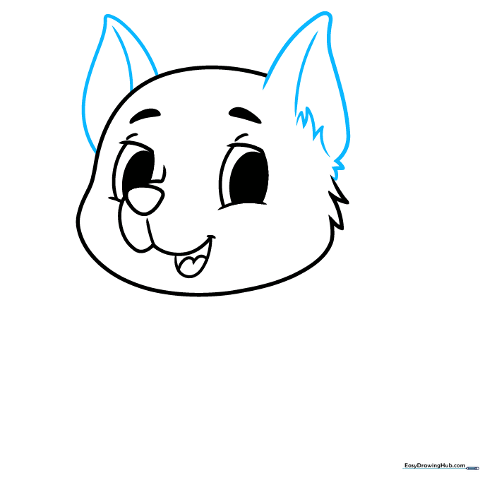 Pencil sketch of a puppy head with two triangular ears added.