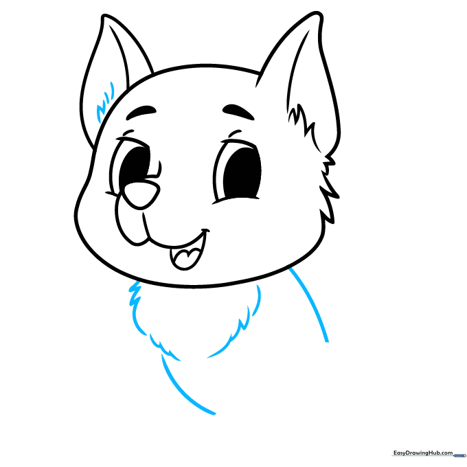 Pencil sketch of a puppy body with fluffy chest fur.