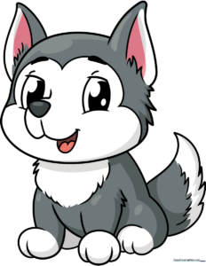 A colorful, finished illustration of a cute baby husky puppy.