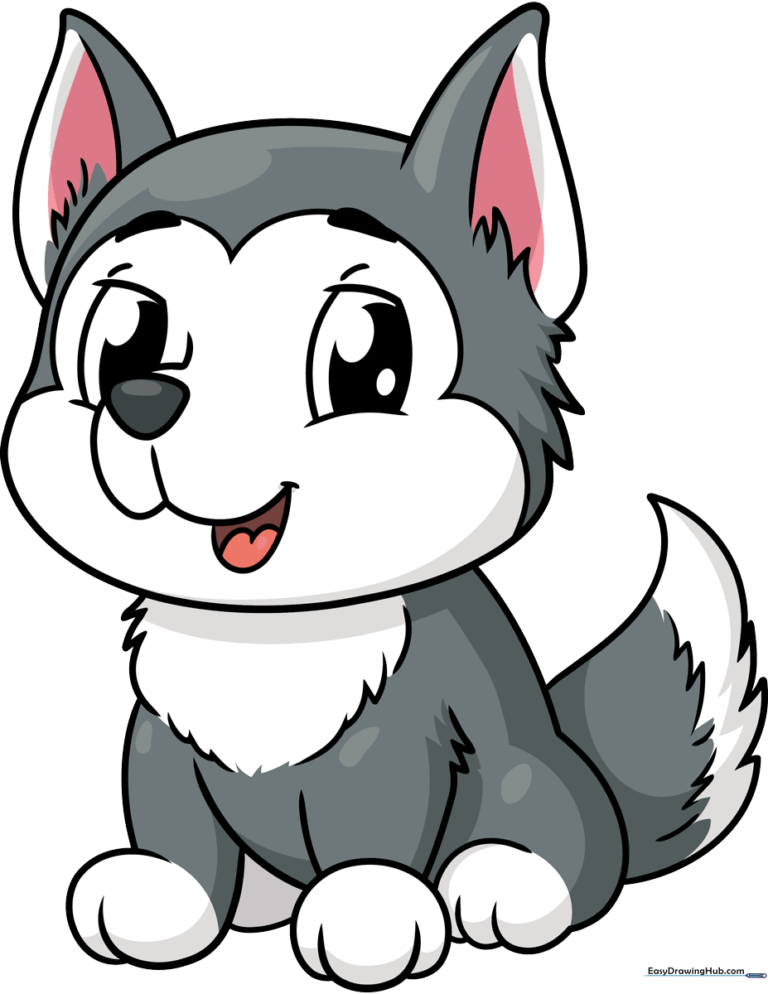 A colorful, finished illustration of a cute baby husky puppy.