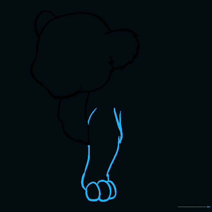 Adding the first front leg with detailed paw toes using small ovals.