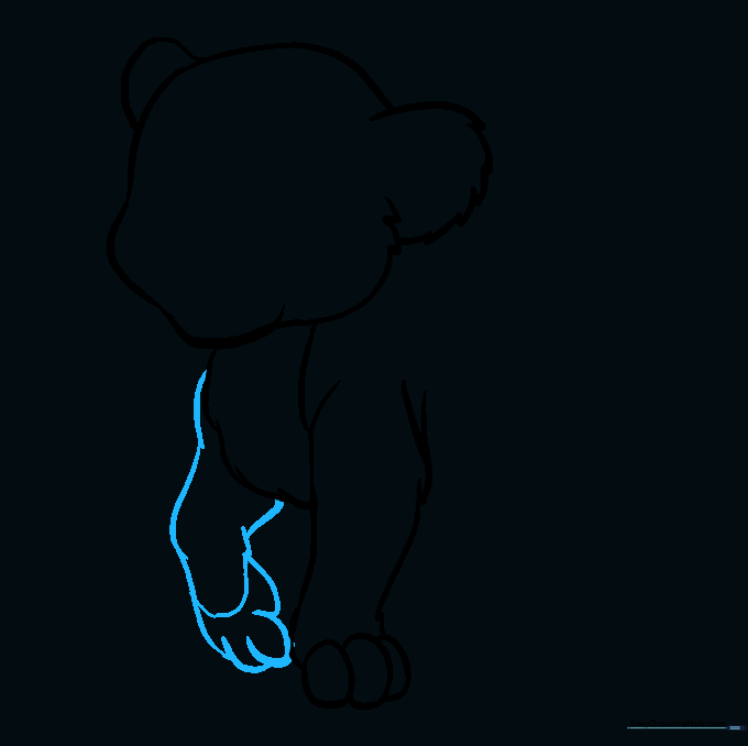 Drawing the second front leg to show the cub standing in a stable position.