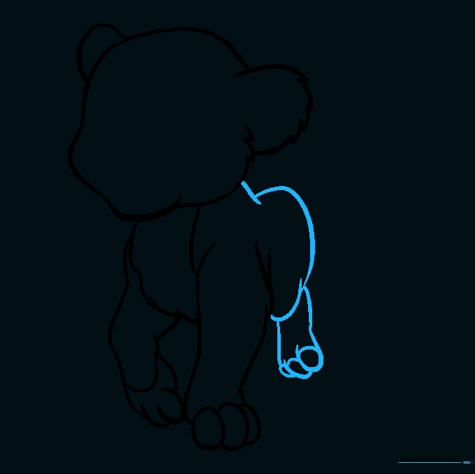 Outlining the back of the lion cub and the rear leg with paw detail.