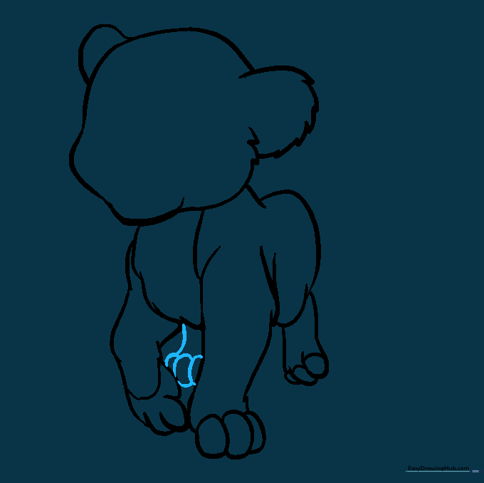 Adding the final rear leg to complete the lion cub's stance.