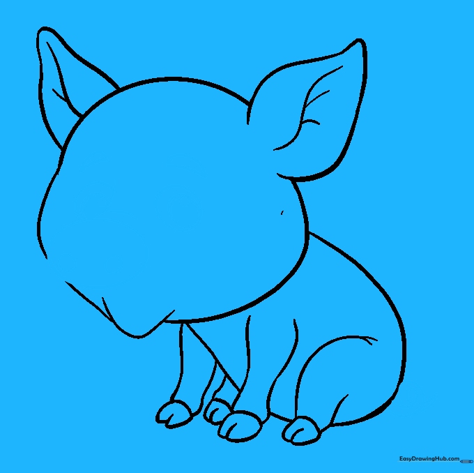 Detailed snout, eyes, and a curly tail added to the pig drawing.