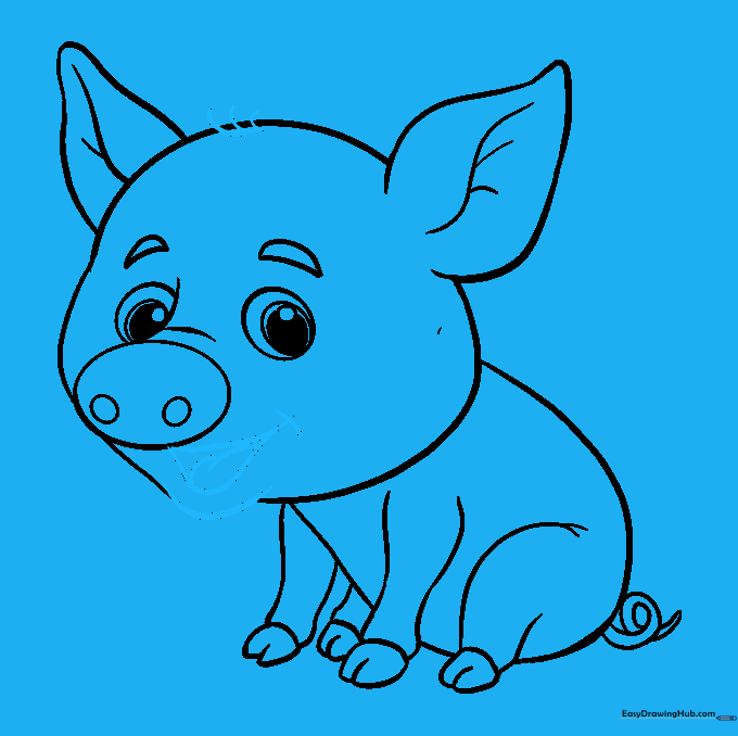 A smiling mouth and a small tuft of hair added to the pig's head.