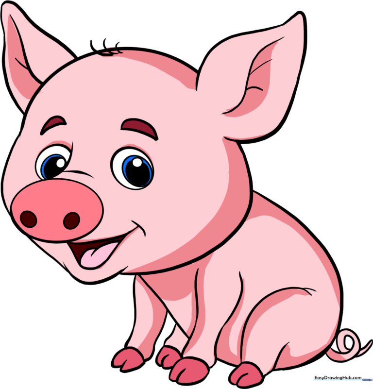 A colorful, friendly baby pig illustration, perfect for kids to learn drawing.