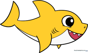 A vibrant, finished illustration of a cute Baby Shark, perfect for kids to reference.