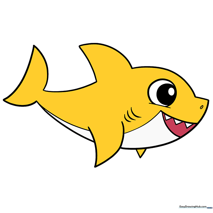 A fully colored, bright yellow cartoon Baby Shark.