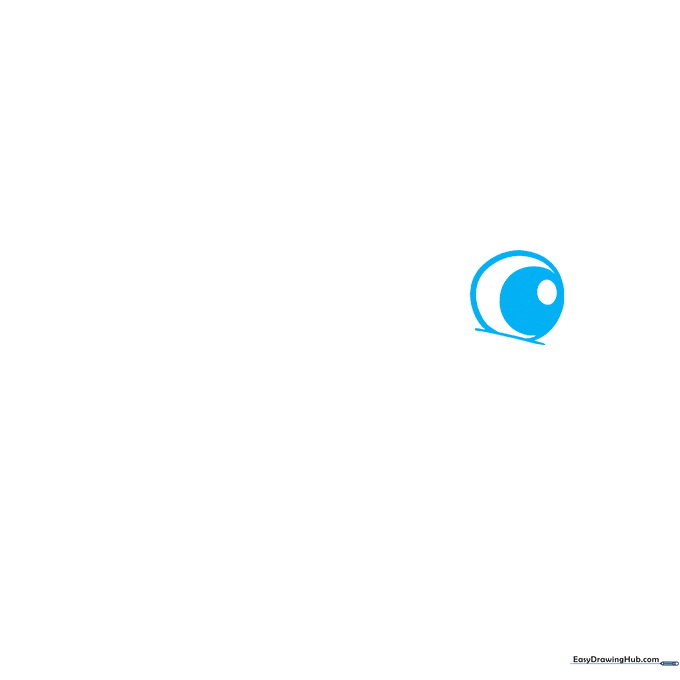 Close-up of a hand-drawn cartoon shark eye with a circular pupil and curved eyelid.