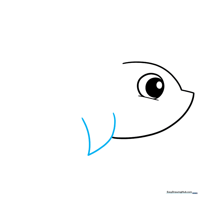 Drawing the shark's side fin using a V-shaped line attached to the body.