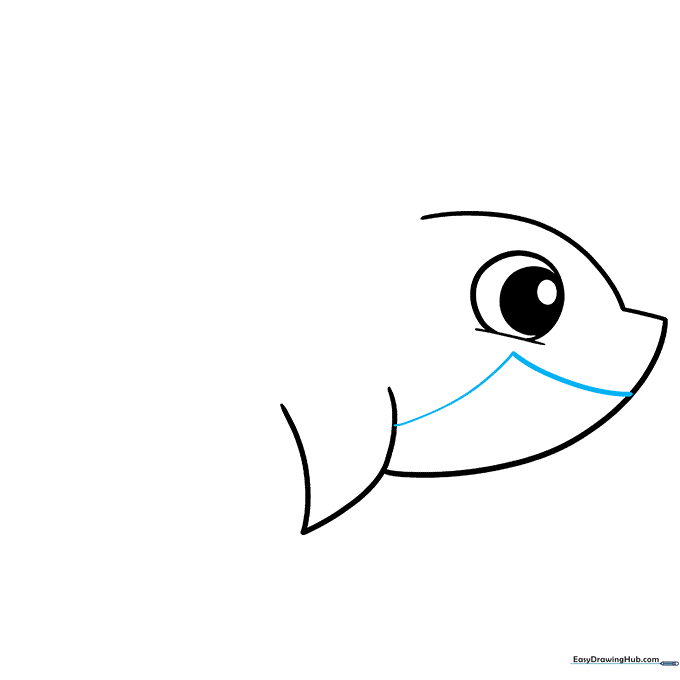 Adding a curved mouth line to the shark's face to create a happy expression.