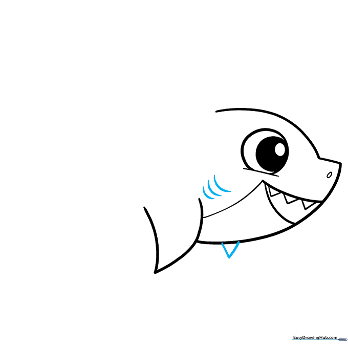 Adding three curved gill slits and a second pectoral fin to the shark's body.