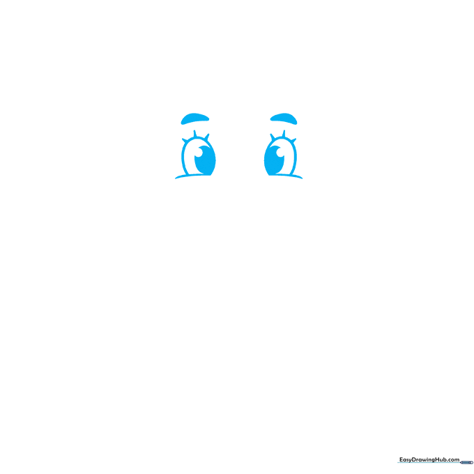 Close-up of a cartoon baby's eyes and eyebrows being drawn with graphite pencil.