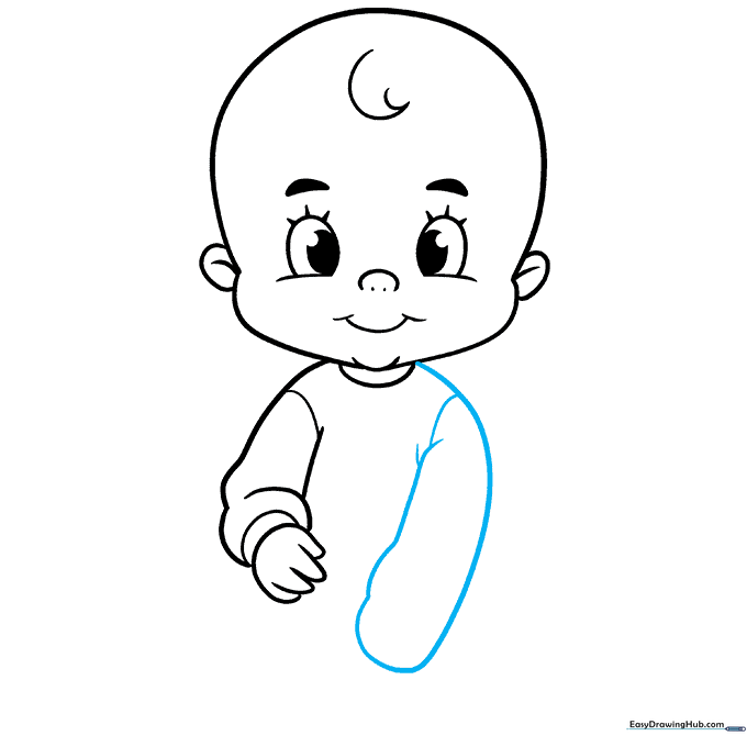 Drawing the second arm of the baby in a raised position.