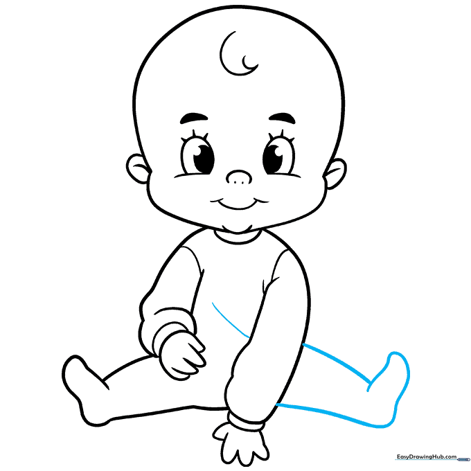 Completing the second leg and adding fabric contour lines to the baby's outfit.