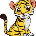 A cute, finished illustration of a baby tiger cub, perfect for kids to reference.