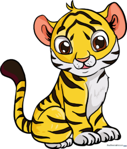 A cute, finished illustration of a baby tiger cub, perfect for kids to reference.