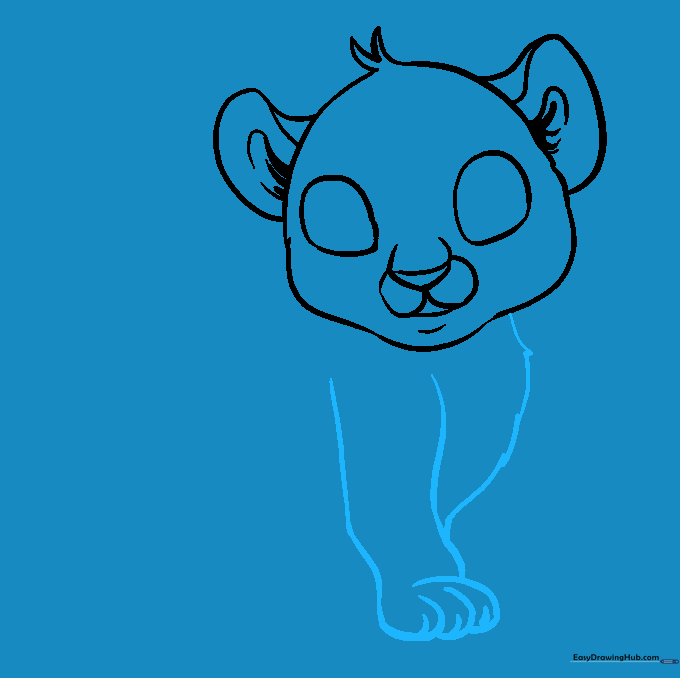 Sketching the tiger's chest and front leg with detailed paw and claw markings.