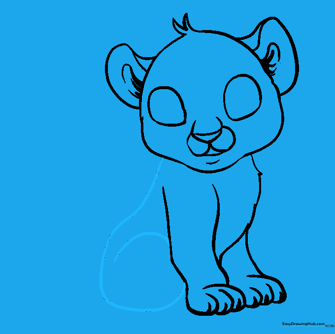 Drawing the curved back and hip line of the tiger cub.