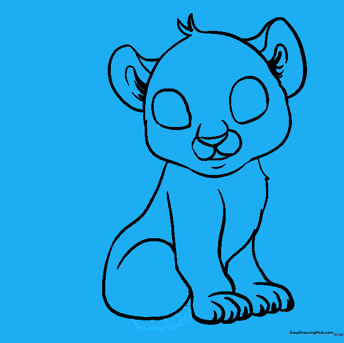 Drawing the rear paw with rounded toe shapes and claw details.