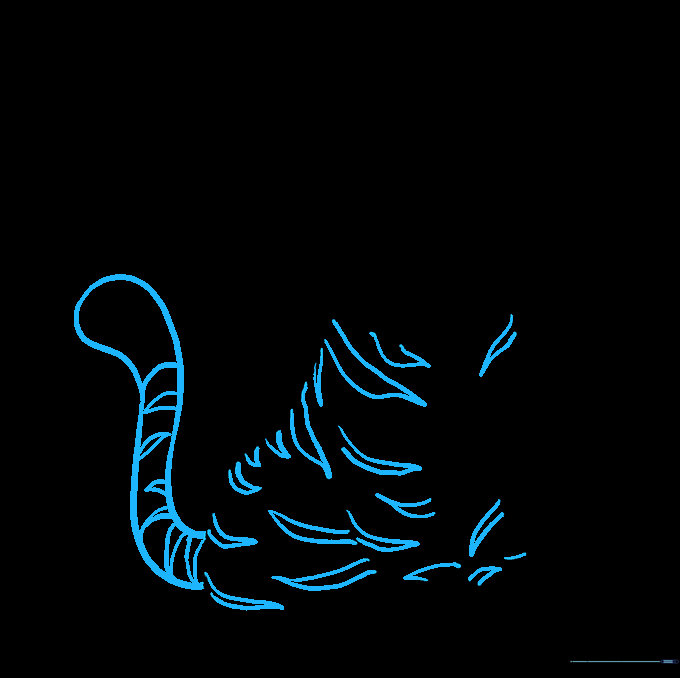 Adding a long curved tail and several pointed stripes to the tiger's body.