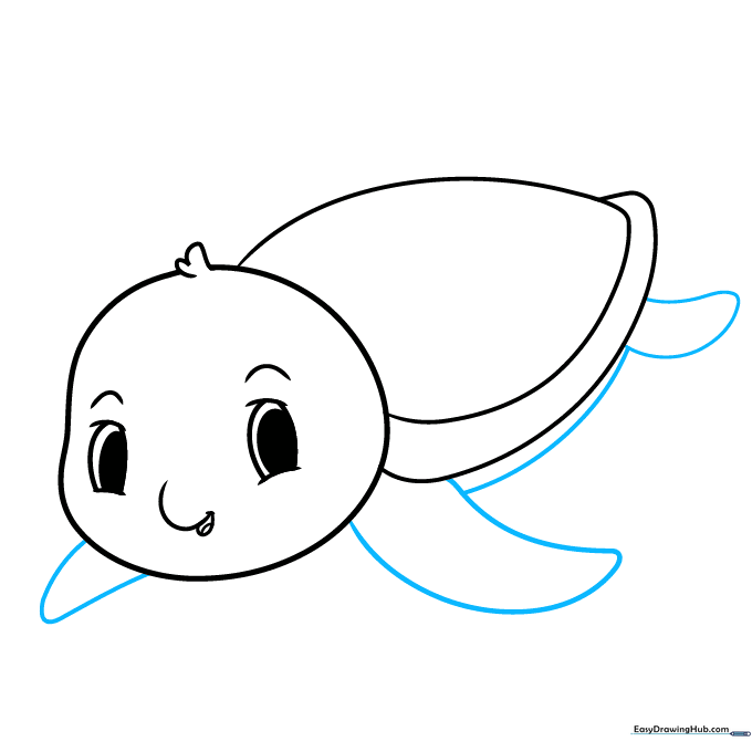 The turtle's body with flippers and a belly line added.