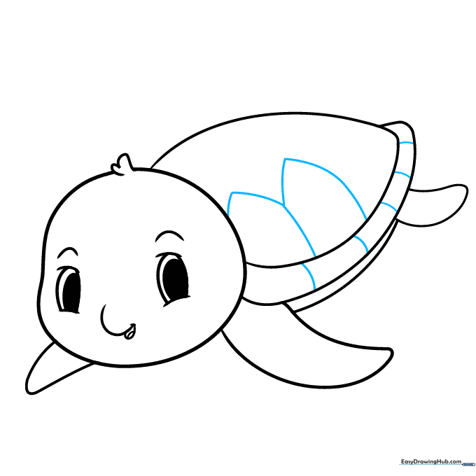 The turtle shell with initial geometric patterns drawn inside.