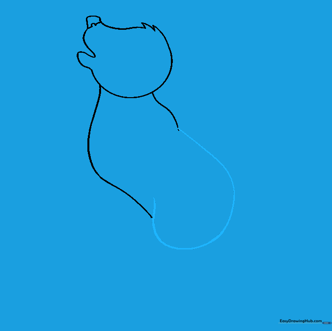 Connecting the back and belly lines to complete the wolf's torso shape.