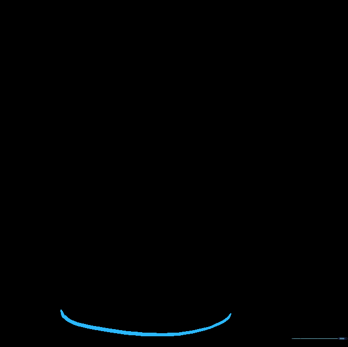 A simple curved line drawn on paper representing the bottom edge of a backpack.