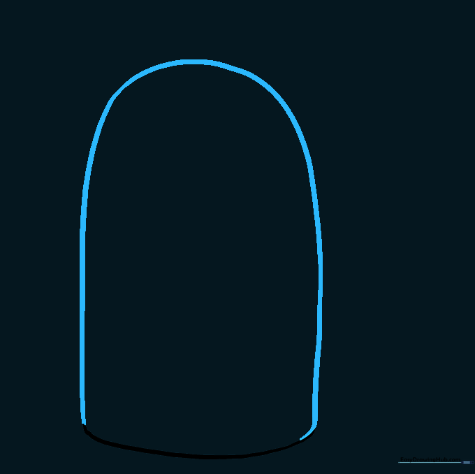 The main body of the backpack outlined with a large, rounded arch.