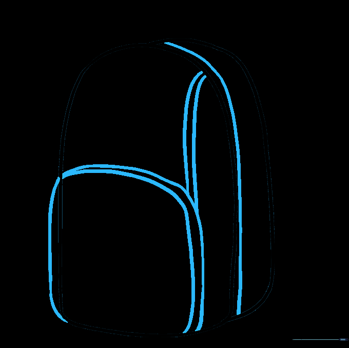 Drawing a rectangular front pocket with depth lines on the backpack.