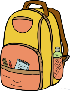 A colorful, finished backpack drawing with school supplies, perfect for kids.